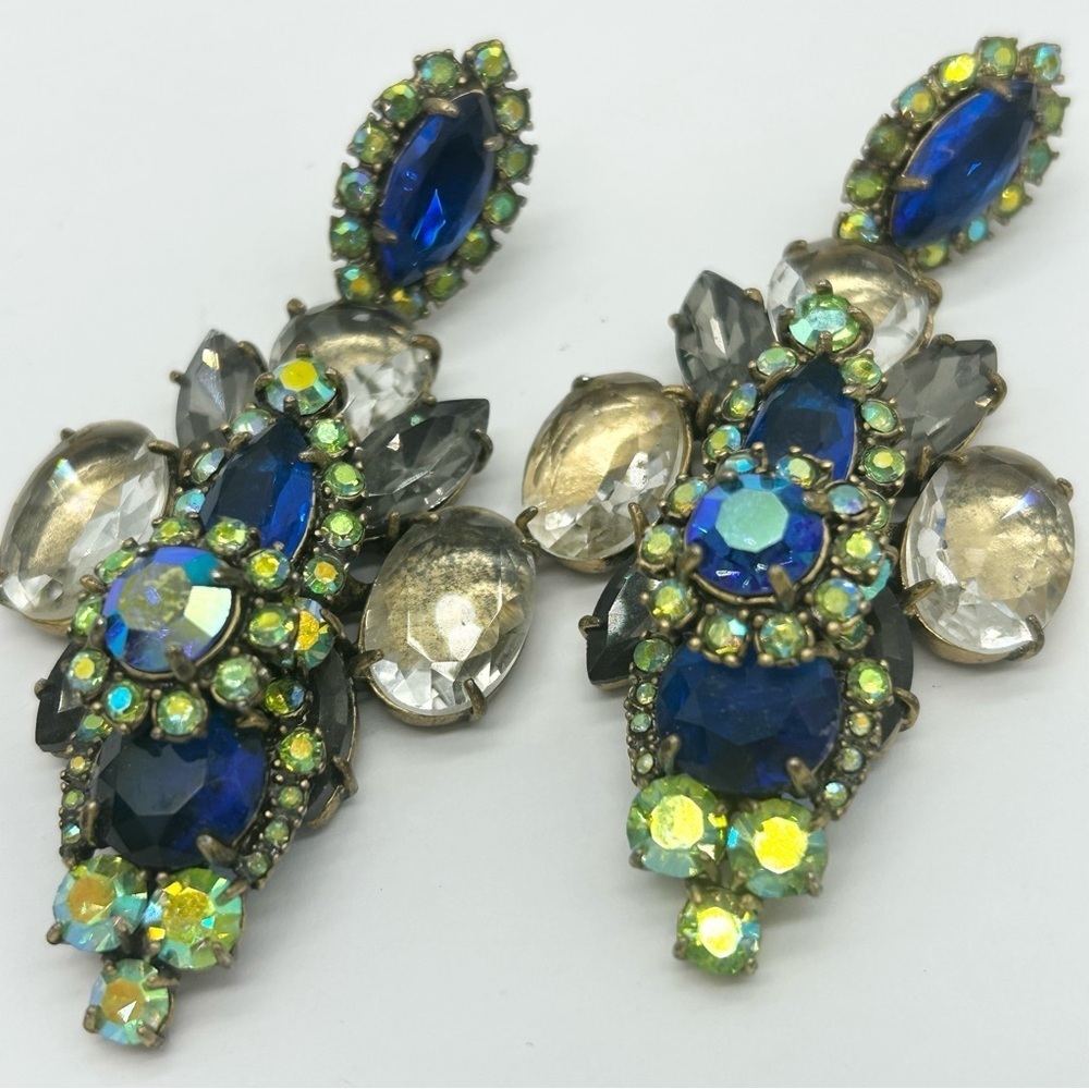 J. Crew Riviera Blue Green Crystal Drop Earrings - Picture 1 of 5
